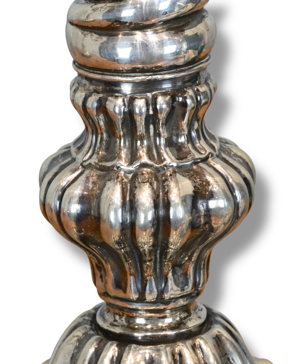 Pair Of 800 Silver Candlesticks - 20th Century Italy-photo-3